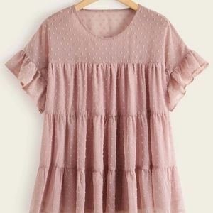 Pink Swiss dot babydoll blouse